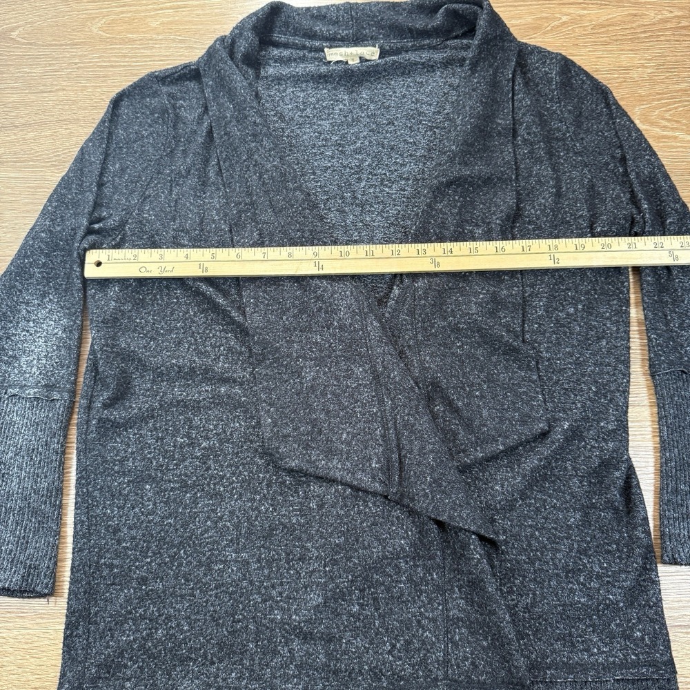 Mesh & Lace Women's Open Front Cardigan L Gray Draped Knit Stretch Minimalist - Picture 6 of 10